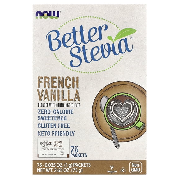 Now Foods Better Stevia French Vanilla 75 Packets Powder