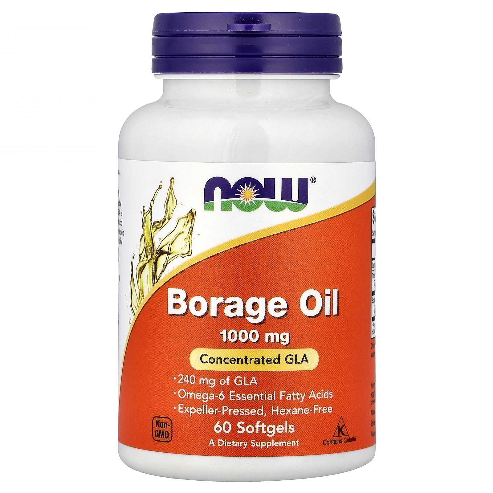 NOW Foods Borage Oil, Concentration GLA, 1,000 mg, 60 Softgels
