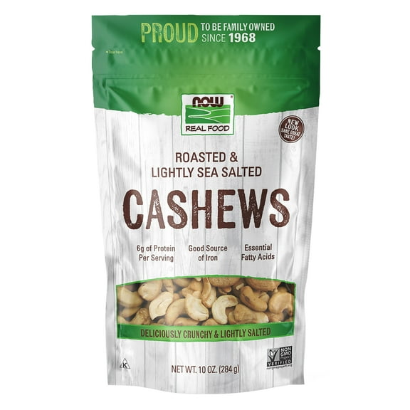 NOW Foods, Cashews, Roasted and Salted, Certified Non-GMO, 10-Ounce (Packaging May Vary)