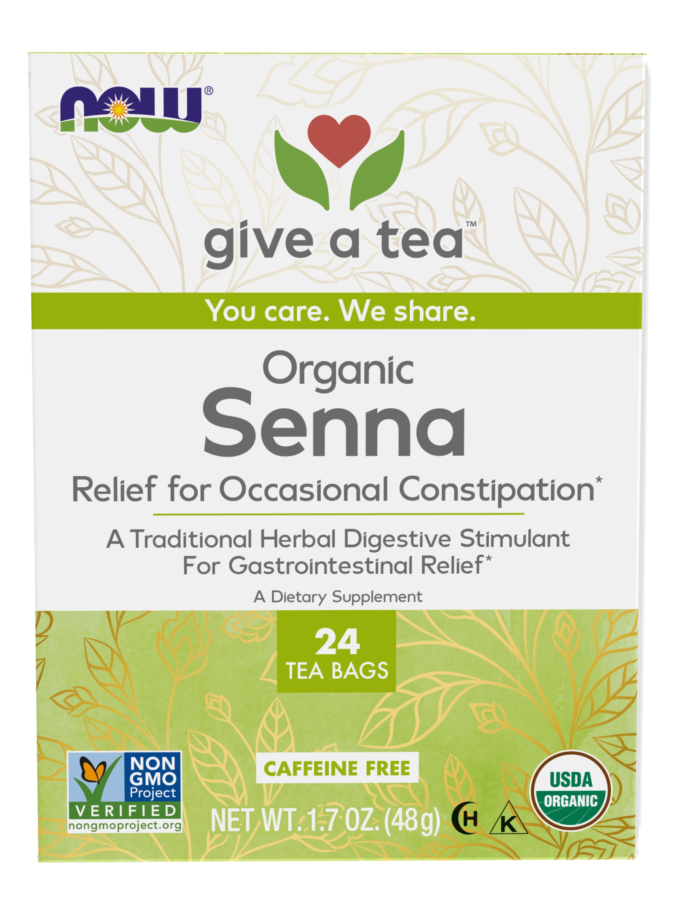 NOW Foods, Certified Organic Senna Tea, Caffeine Free, Relieving, Non