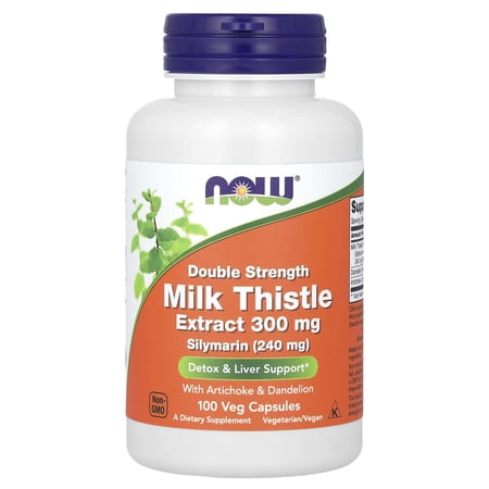 NOW Foods Supplements, Silymarin Milk Thistle Extract 300 mg with Artichoke and Dandelion, Double Strength, Supports Liver Function*, 100 Veg Capsules
