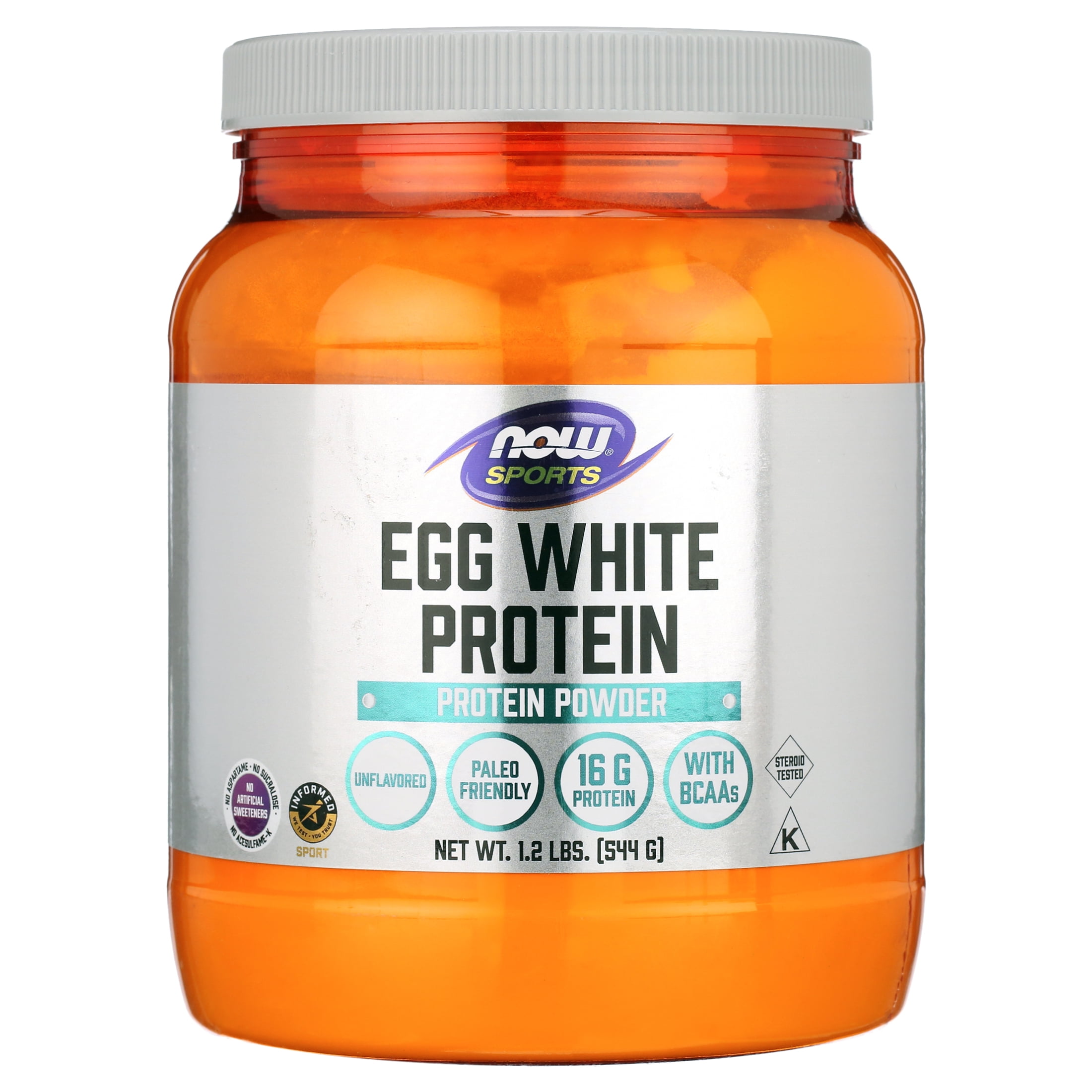 NOW Sports Nutrition, Egg White Protein, 16 g With BCAAs, Unflavored Powder, 1.2-Pound