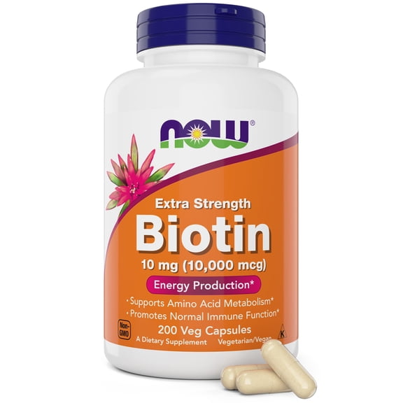 NOW Foods Extra Strength Biotin 10,000mcg / 10 mg - 200 Count - Hair, Skin, Nail - Supplement for Men and Women - B7 Vitamin - Vegetarian, Vegan, Non-GMO