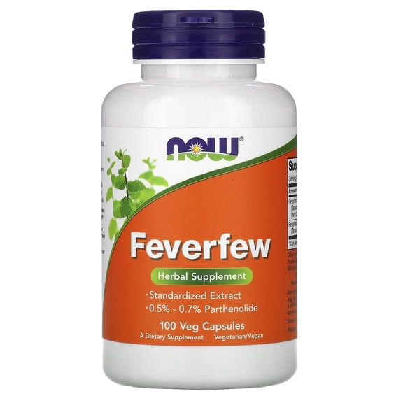 NOW Supplements, Feverfew with 0.5% - 0.7% Parthenolide, Herbal Supplement, 100 Veg Capsules