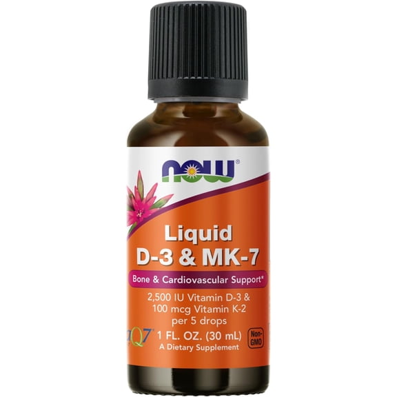 NOW Foods Supplements, Liquid D-3 MK-7 with 2,500 IU Vitamin D-3 100 mcg Vitamin K-2 per 5 drops, 1-Ounce