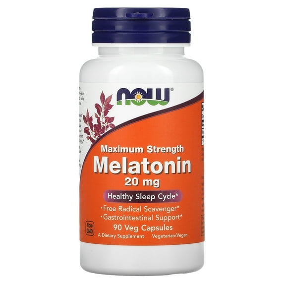 NOW Foods Maximum Strength Melatonin, 20 mg, 90 Veg Capsules