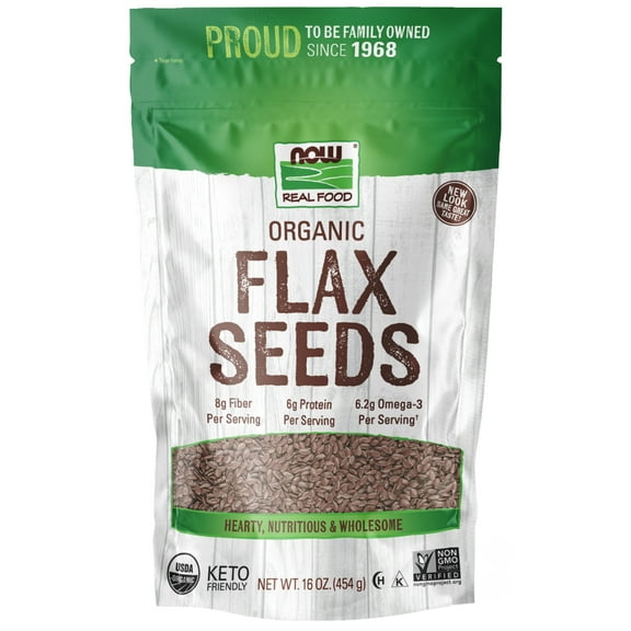 NOW Foods, Organic Flax Seeds, Source of Essential Fatty Acids and Fiber, Certified Non-GMO, Kosher, 1-Pound (Packaging May Vary)