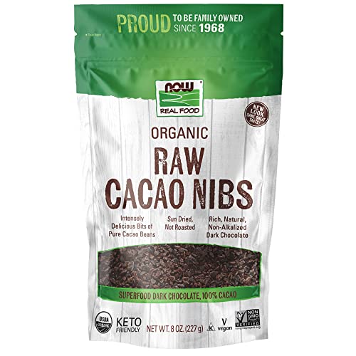 NOW Foods, Organic Raw Cacao Nibs, Rich, Pure Cacao Bean Bits, Dark