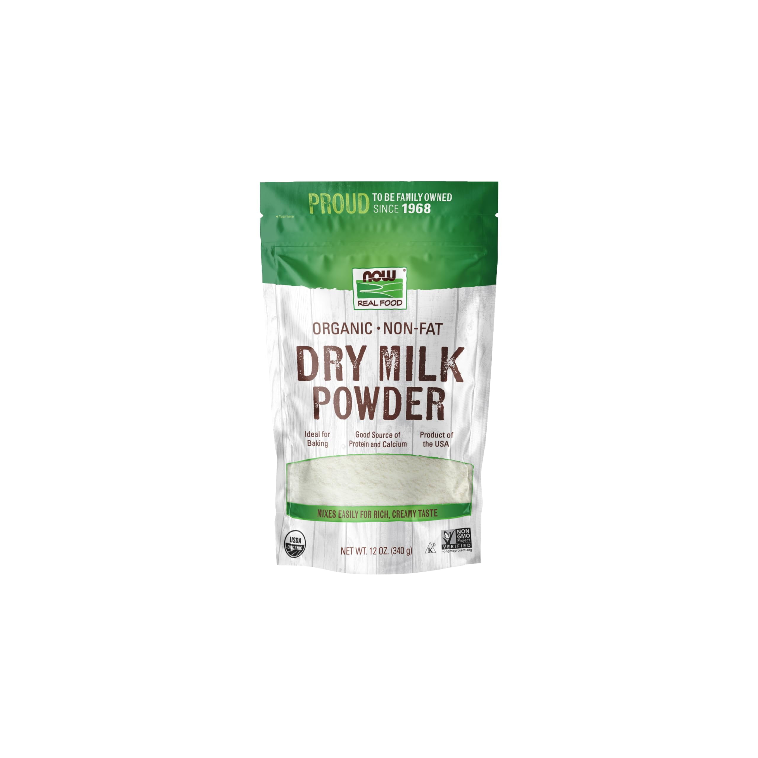 NOW Foods, OrganicTRDNNon-Fat Dry Milk Powder with Protein and Calcium, Product of the USA, 12-Ounce (Packaging May Vary)