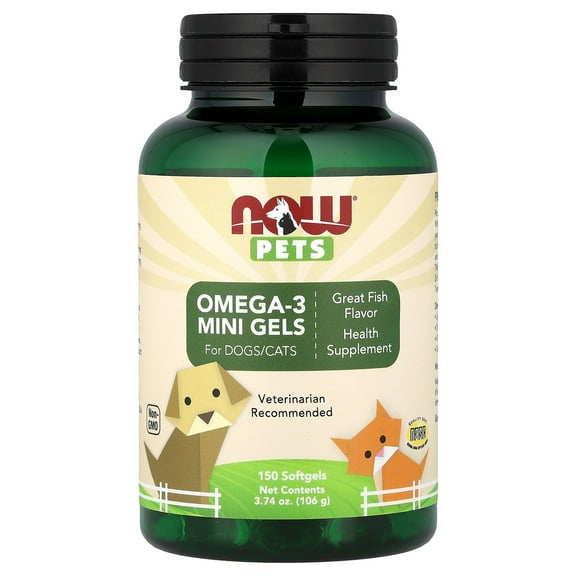 NOW Foods Pets, Omega-3 Mini Gels, For Dogs/Cats, Fish, 150 Softgels, 3.74 oz (106 g)
