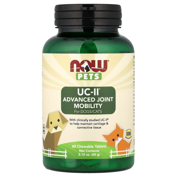 NOW Foods Pets, UC-II Advanced Joint Mobility for Dogs/Cats, 60 Chewable Tablets, 2.12 oz (60 g)