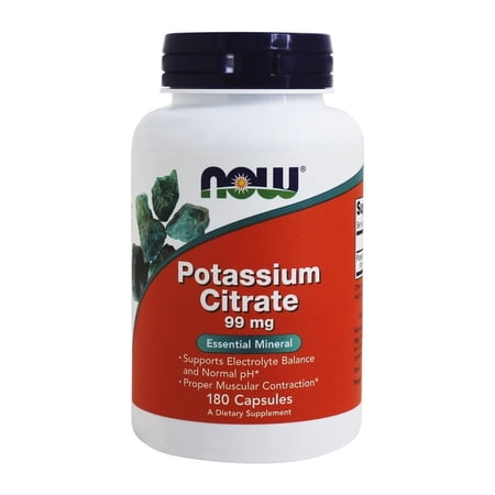 NOW Foods Potassium Citrate Essential Mineral 99 mg, 180 Capsules-2 Pack
