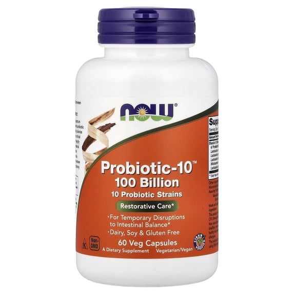 Now Supplements, Probiotic-10™ 100 Billion with 10 Probiotic Strains, 60 Veg Capsules