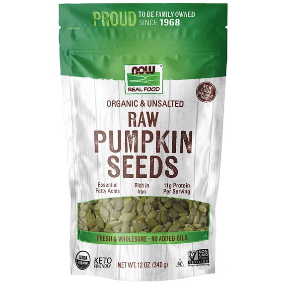 NOW Foods, Pumpkin Seeds, Raw and Unsalted, Essential Fatty Acids, Rich in Iron, Excellent Source of Protein 12 oz Pkg