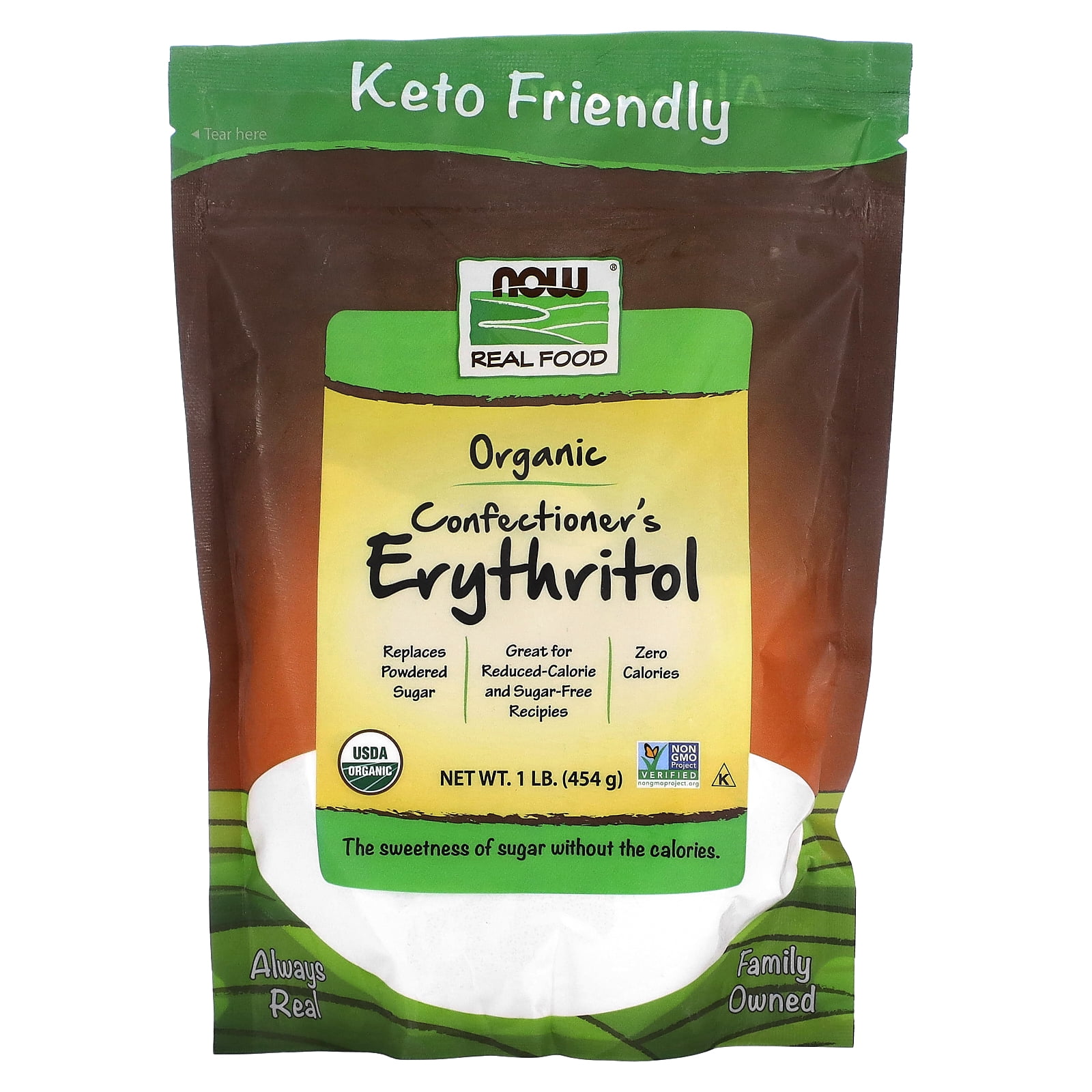 NOW Foods Real Food, Organic Confectioner's Erythritol, 1 lbs (454 g) 