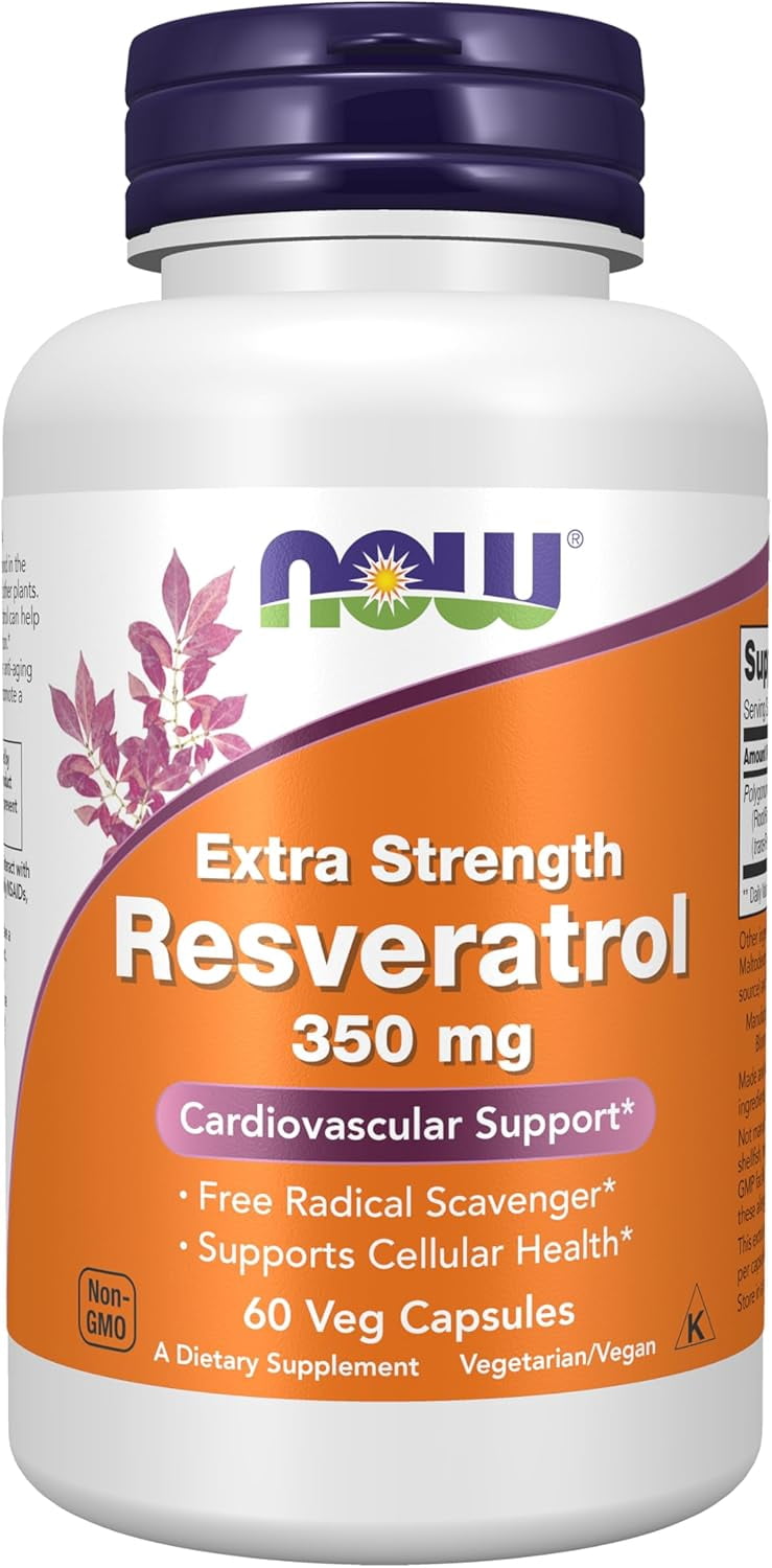 NOW Supplements, Extra Strength Resveratrol 350mg, Natural Trans Resveratrol from 700 mg Japanese Knotweed Extract, 60 Veg Capsule