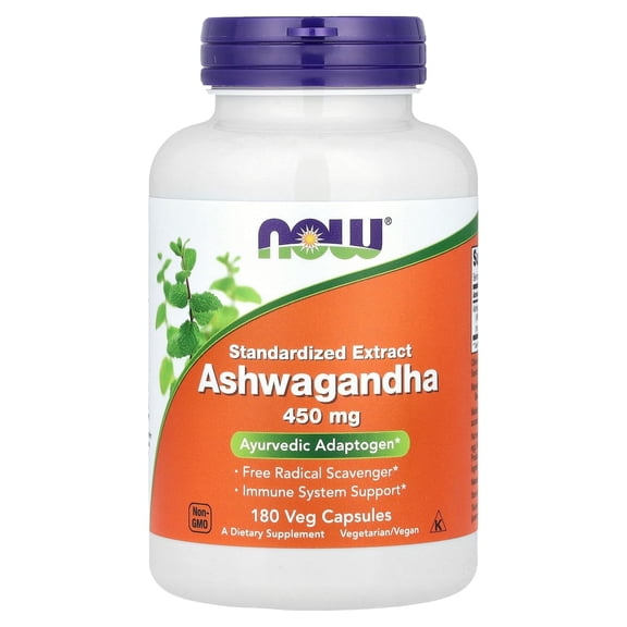 NOW Supplements, Ashwagandha (Withania somnifera) 450 mg (Standardized Extract), 180 Veg Capsules