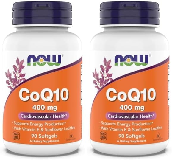 NOW Foods Supplements, CoQ10 400 mg, Pharmaceutical Grade, All-Trans Form Produced by Fermentation, 90 Softgels (Pack of 2)