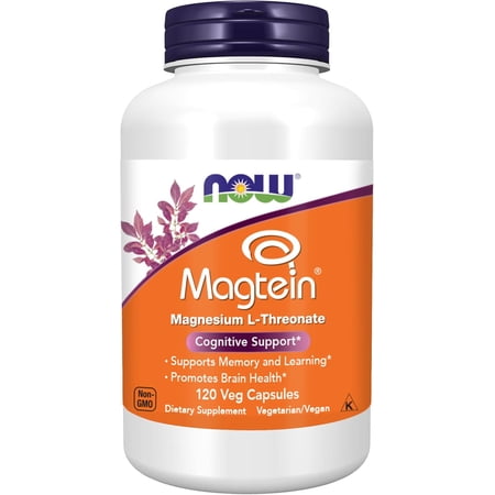 NOW Foods Supplements Magtein, Magnesium L-Threonate, Cognitive Support*, 120 Veg Capsules