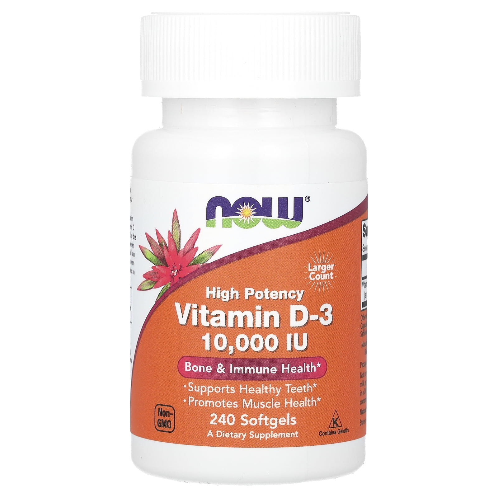 NOW Foods - Vitamin D3 Highest Potency Structural Support 10000 IU - 240 Softgels