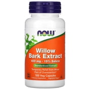 NOW Supplements, White Willow Bark 400 mg with 15% Salicin, Standardized Extract, 100 Veg Capsules
