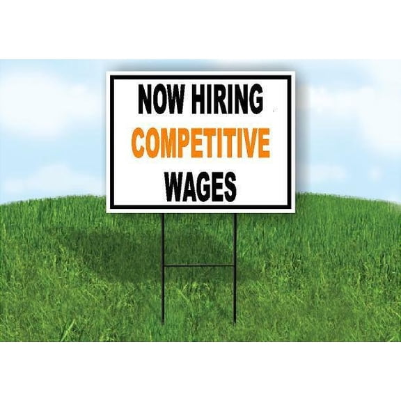 NOW HIRING COMPETITIVE WAGES ORANGE BLACK 18inx24in Yard Road Sign w/ Stand