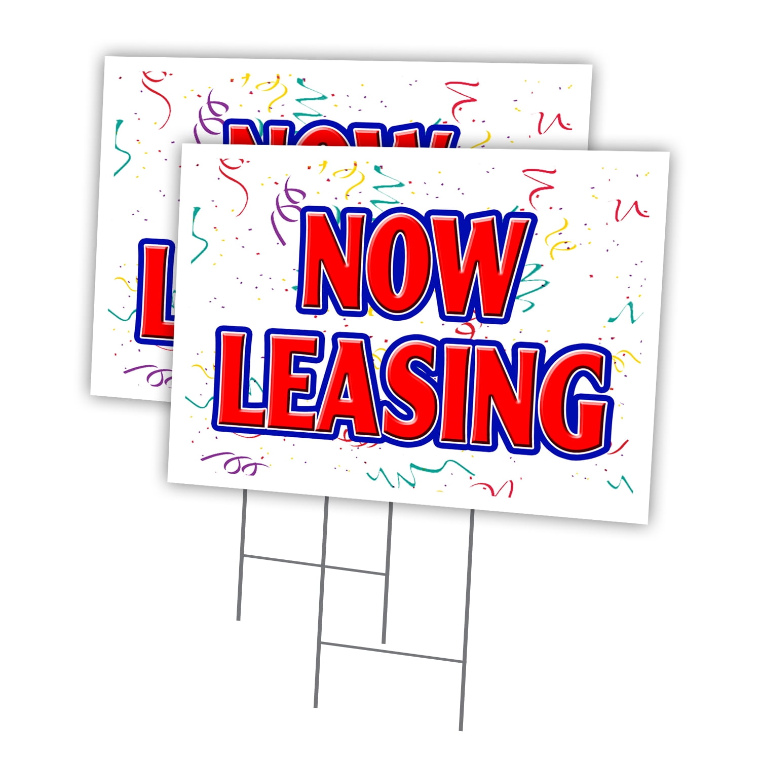 NOW LEASING 2 Pack Of 18" x 24" Yard Sign & Stake | Advertise Your Business | Stake Included Image On Both Sides | Made in The USA