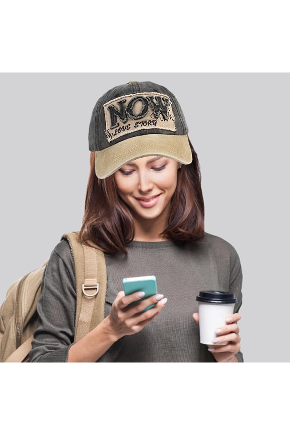 NOW LOVE STORY Vintage Washed Baseball Cap, 3D Embroidery Logo Custom Retro Hat with UPF Sun Protection for Outdoor Sports, Couple Travel and Casual Fashion