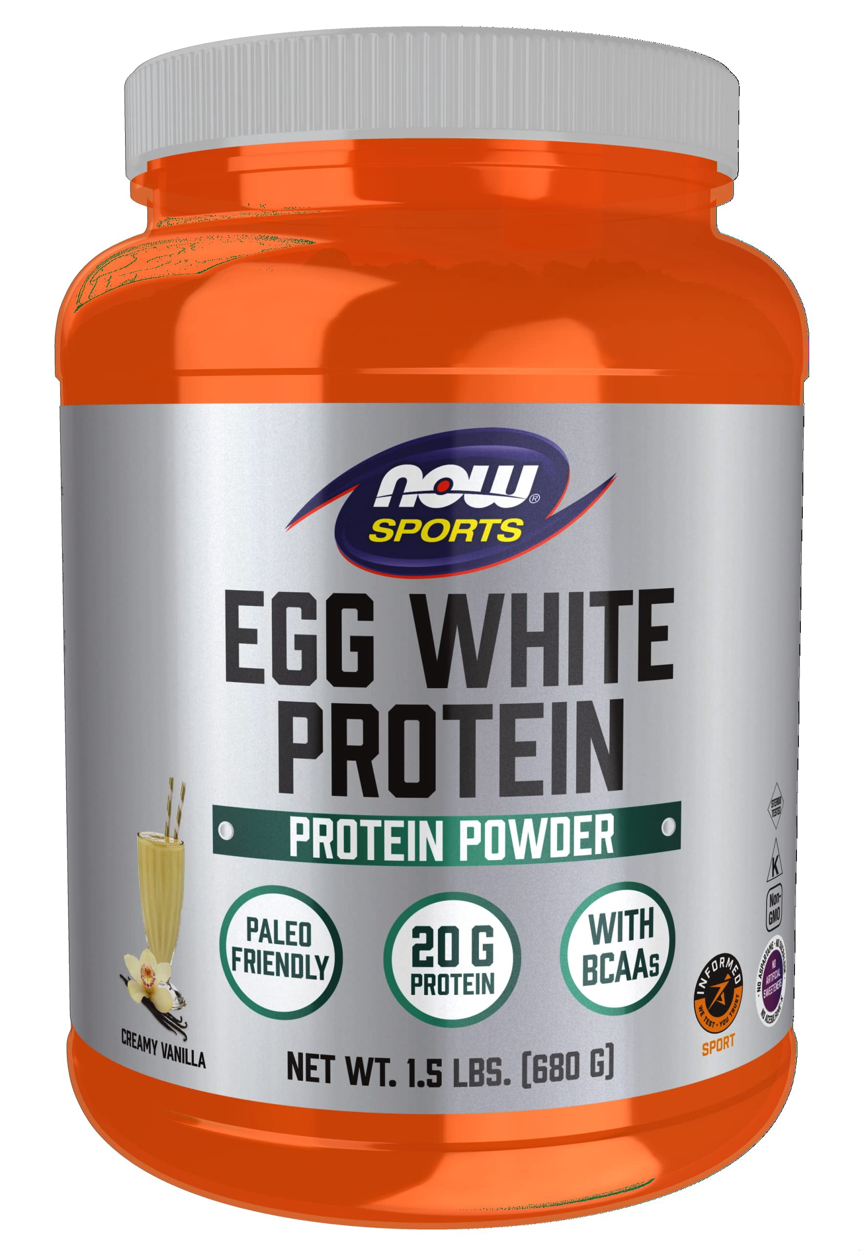 NOW Sports Eggwhite Protein Powder, Vanilla Crème, 20g Protein, 1.5 Lb