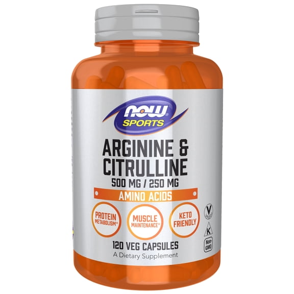 NOW Sports Nutrition, Arginine & Citrulline 500 mg/ 250 mg, Amino Acids, 120 Veg Capsules