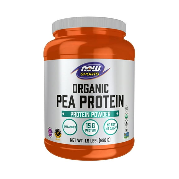 NOW Sports Nutrition, Certified Organic Pea Protein 15 Grams, Unflavored Powder, 1.5-Pound