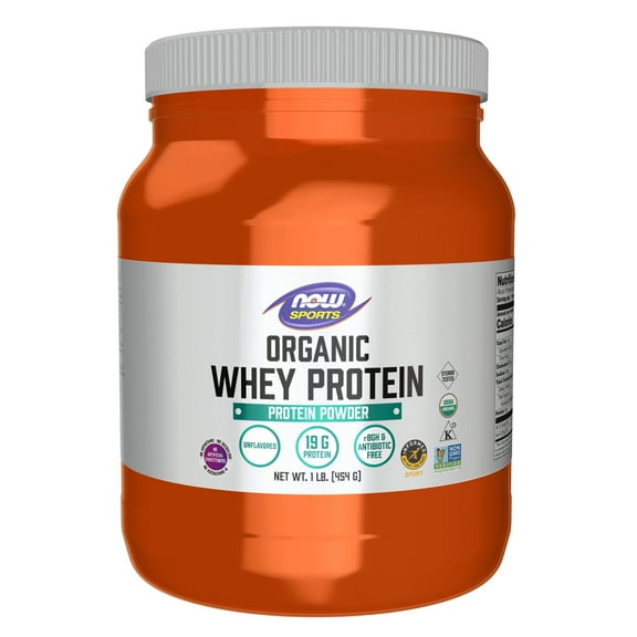 NOW Sports Nutrition, Certified Organic Whey Protein 19 g, Unflavored Powder, 1-Pound