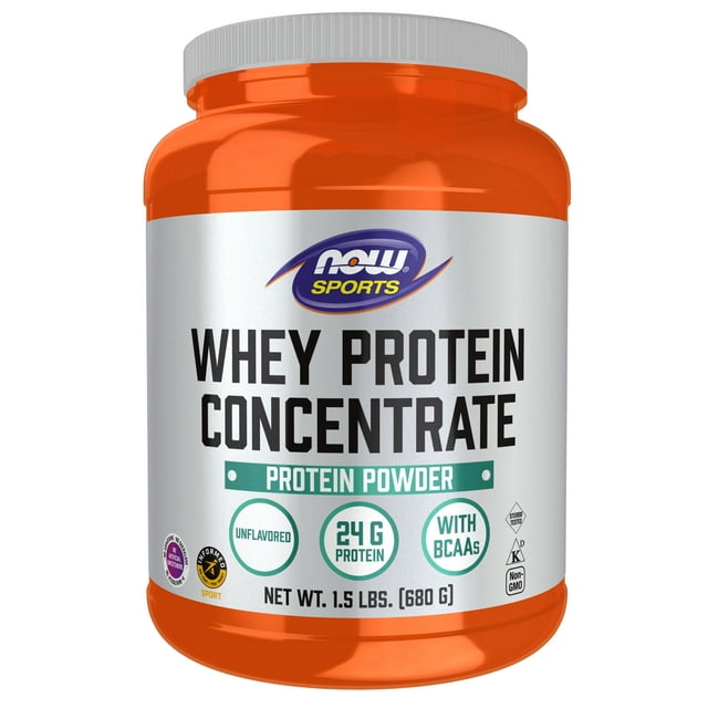NOW Sports Nutrition, Whey Protein Concentrate, 24g with BCAAs, Unflavored Powder, 1.5Pound