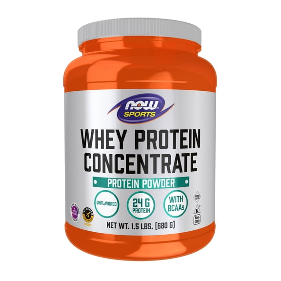 NOW Sports Nutrition, Whey Protein Concentrate, 24 g With BCAAs, Unflavored Powder, 1.5-Pound