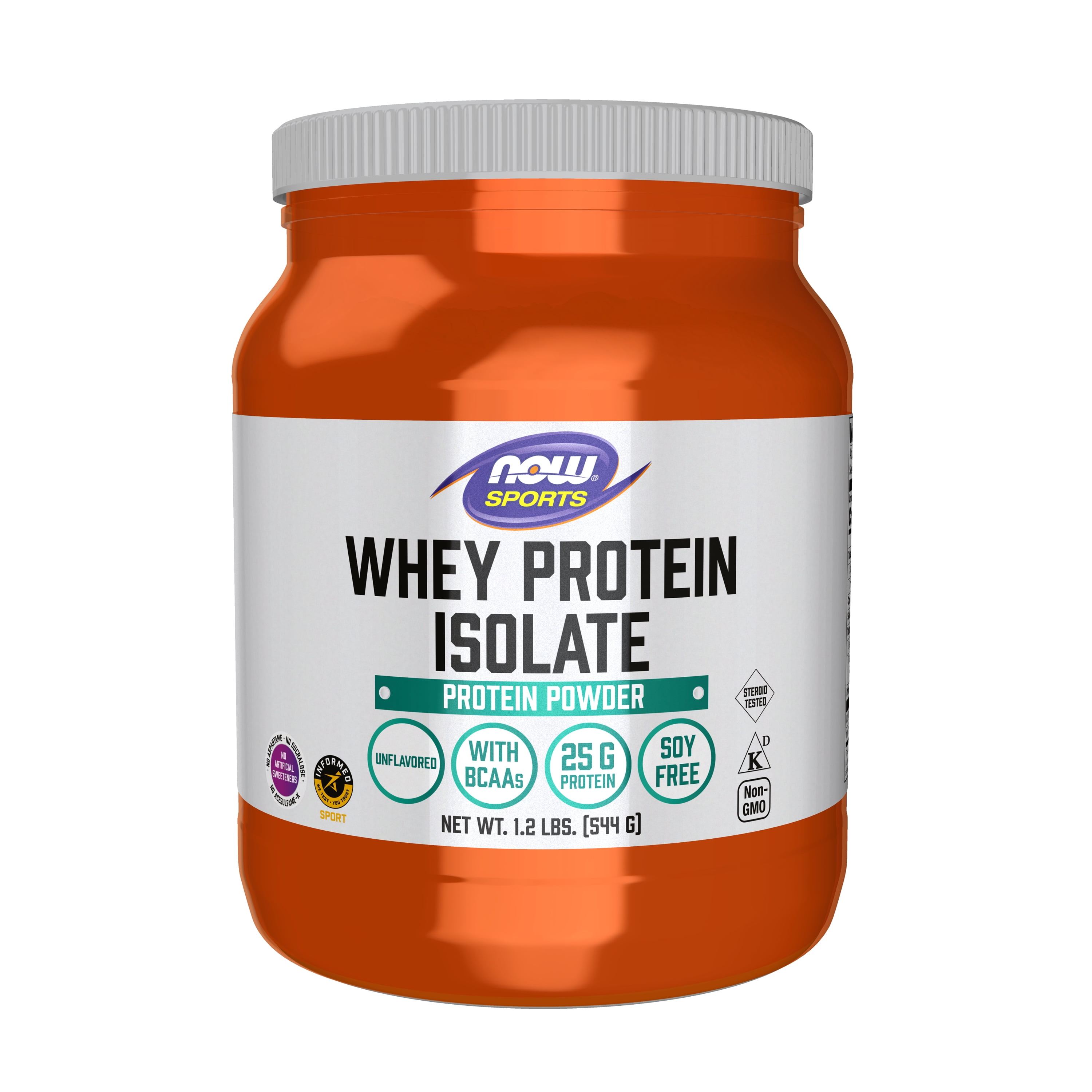 NOW Sports Nutrition, Whey Protein Isolate, 25 g With BCAAs, Unflavored Powder, 1.2-Pound