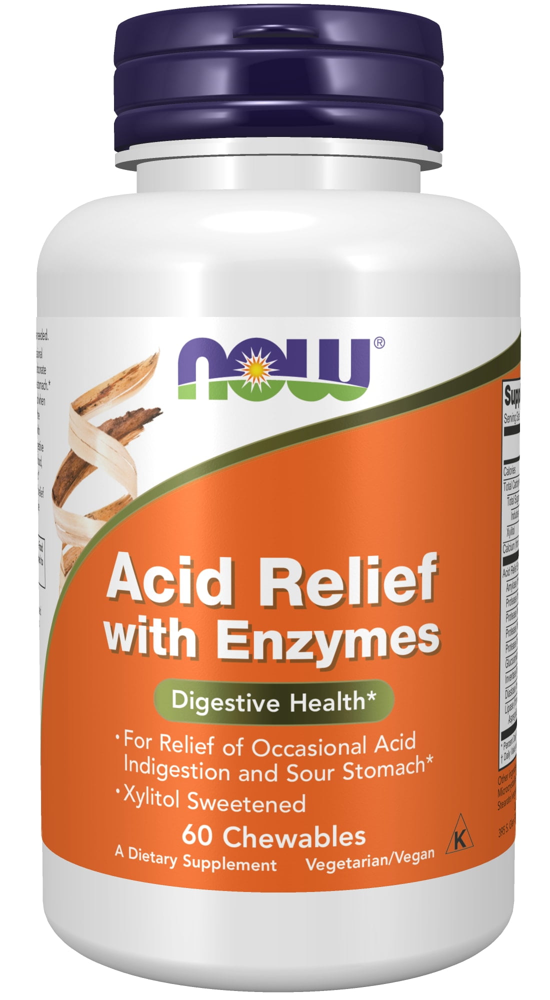 NOW Supplements, Acid Relief with Enzymes, Xylitol Sweetened, Digestive Health*, 60 Chewables
