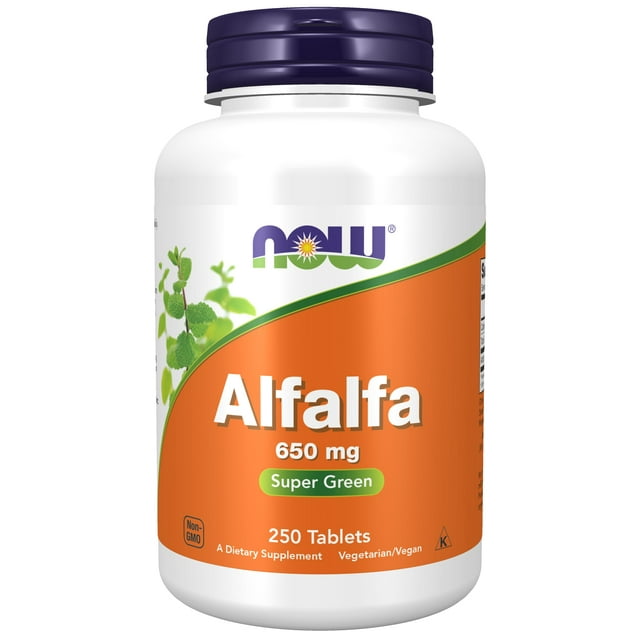 NOW Supplements, NonGMO Alfalfa 650mg, Vegan, Vitamin K Source, Green