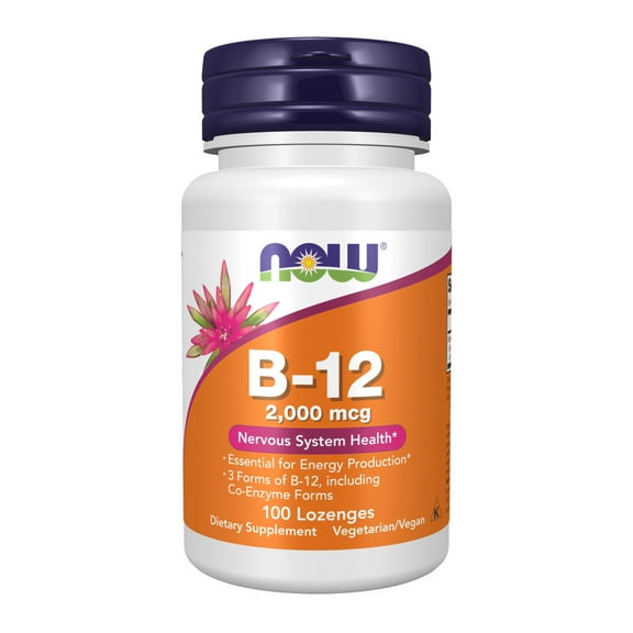 NOW Supplements, B-12 2,000 mcg, Energy Production*, Nervous System Health*, 100 Lozenges