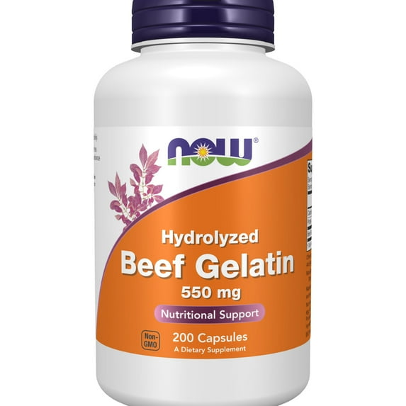 NOW Supplements, Beef Gelatin 550 mg, Hydrolyzed, Nutritional Support, 200 Capsules