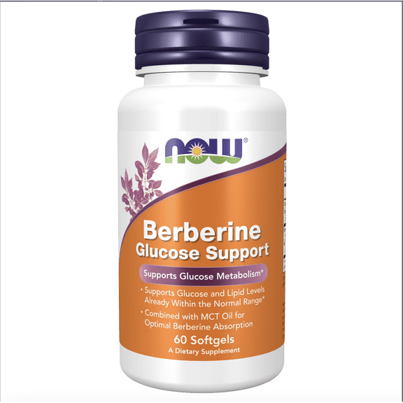 NOW Foods Supplement, Berberine Glucose Support, Combined with MCT Oil, 60 Softgels