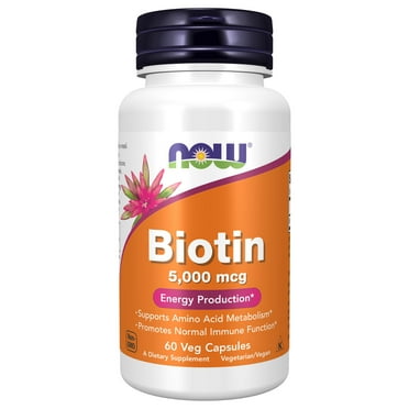 NOW Supplements, Biotin 5,000 mcg, Amino Acid Metabolism*, Energy Production*, 60 Veg Capsules