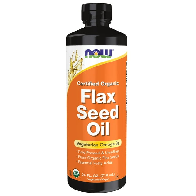 NOW Supplements, Certified Organic Flax Seed Oil Liquid, ColdPressed