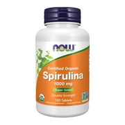 NOW Supplements, Certified Organic, Spirulina 1000 mg (Double Strength), Rich in Beta-Carotene (Vitamin A) and B-12 with naturally occurring GLA , 120 Tablets