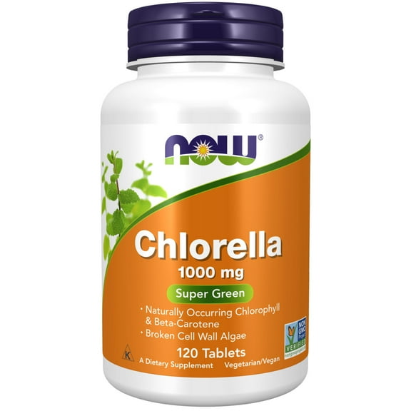 NOW Supplements, Chlorella 1000 mg with naturally occurring Chlorophyll, Beta-Carotene, mixed Carotenoids, Vitamin C, Iron and Protein, 120 Tablets