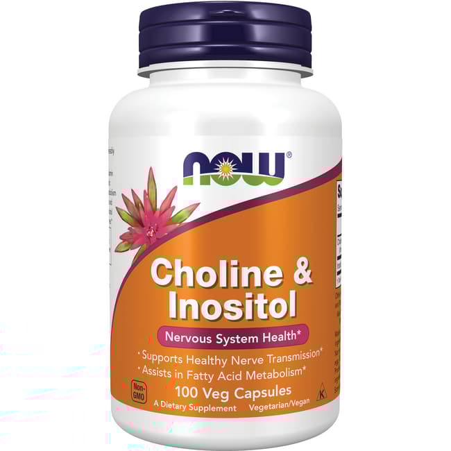 NOW Supplements, Choline & Inositol 500 mg, Healthy Nerve Transmission*, Nervous System Health*, 100 Capsules