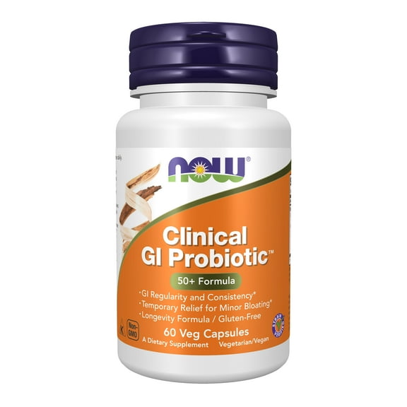 NOW Supplements, Clinical GI Probiotic, 50+ Formula, Strain Verified, 60 Veg Capsules