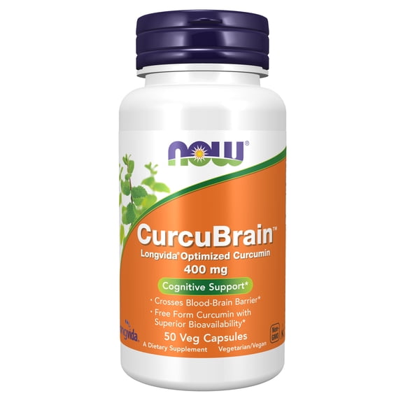 NOW Supplements, CurcuBrain 400 mg with Longvida Optimized Curcumin, 50 Veg Capsules