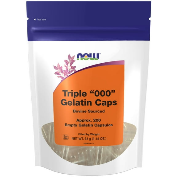 NOW Supplements, Empty Gelatin Capsules, Triple "000", Bovine Sourced, Filled by Weight, 200 Gel Capsules