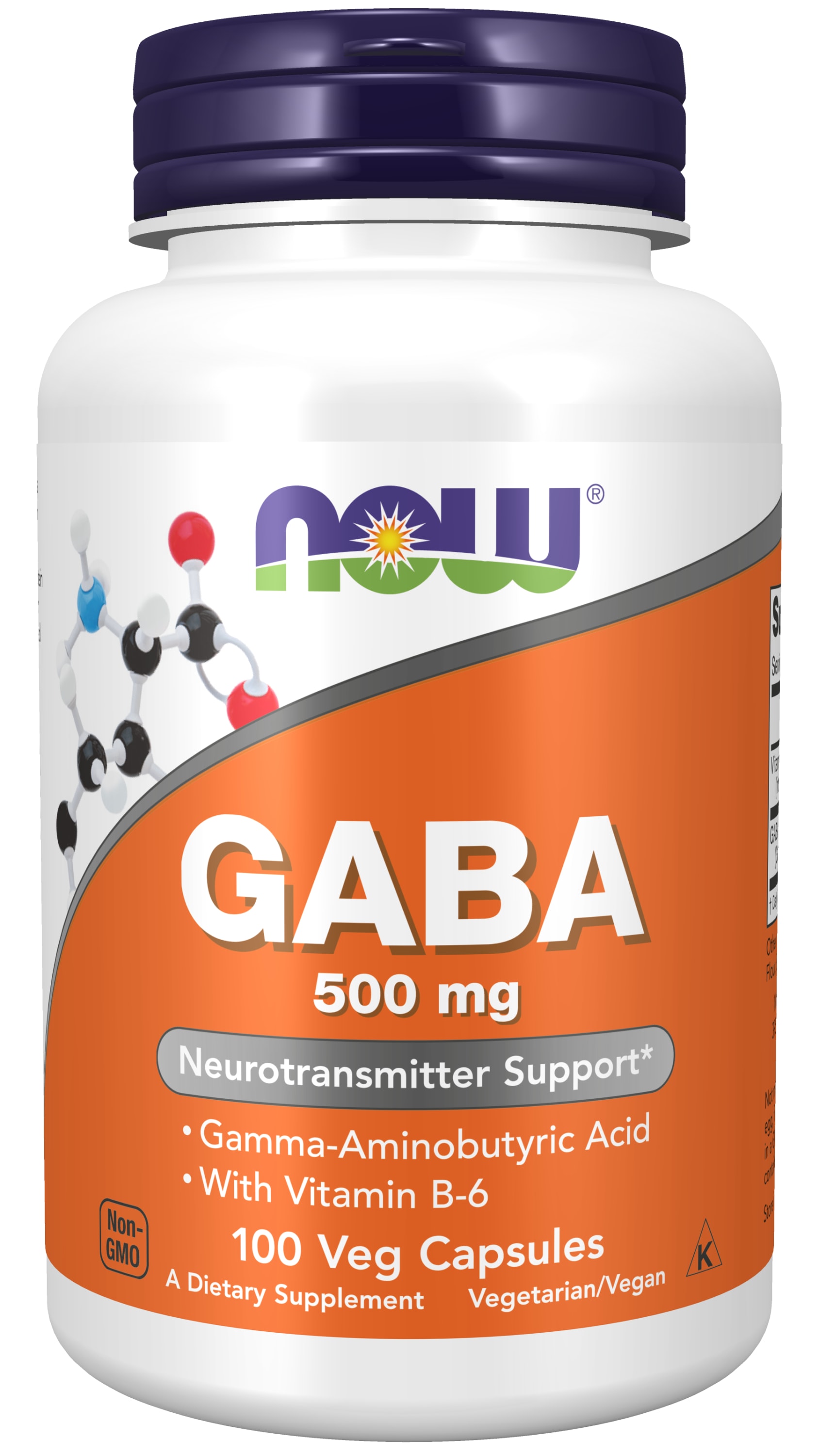 NOW Supplements, GABA (GammaAminobutyric Acid) 500 mg + B6, 100 Veg