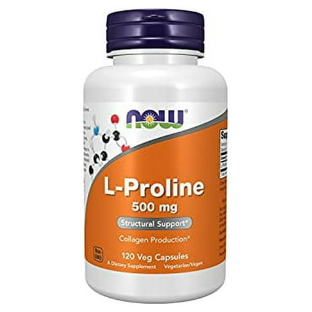NOW Supplements, L-Proline 500 mg, Collagen Production*, Structural Support*, 120 Veg Capsules
